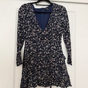 Lulu's Navy Floral Long-Sleeve Wrap Dress